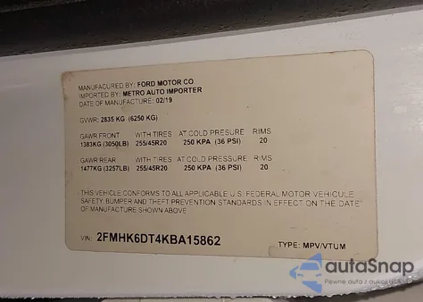 2019 Ford Flex Limited из США, поврежденный, VIN 2FMHK6DT4KBA15862